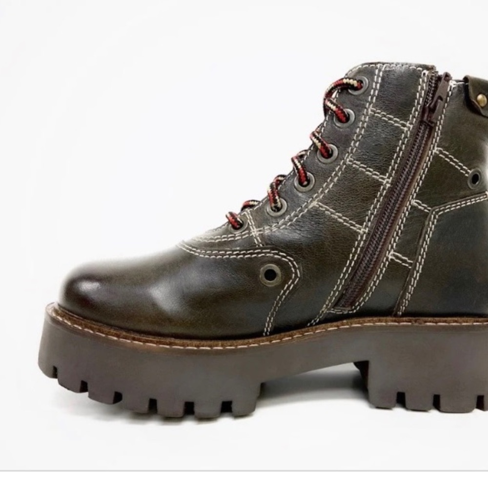 Dark Brown Leather Chunky Sole Combat Boots